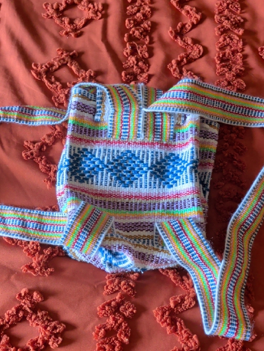 Mexican Multicolor Backpack with Blue Pattern - Picture 3 of 6